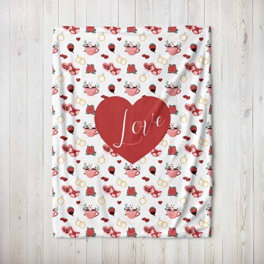 Cute Valentine`s Day Blanket With A Red Heart Fleecedecke