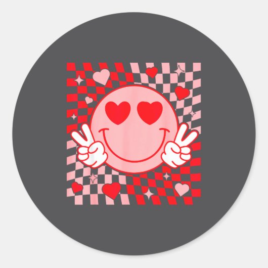 Cute Valentine Smile Face Smiling Checkered Patter Runder Aufkleber (Vorderseite)