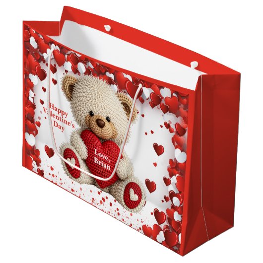Cute Valentine Teddy Bear Große Geschenktüte (Vorderseite Schrägansicht)