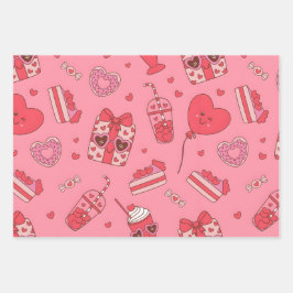Cute Valentine Treats Wrapping Paper – Pink Hearts Geschenkpapier Set