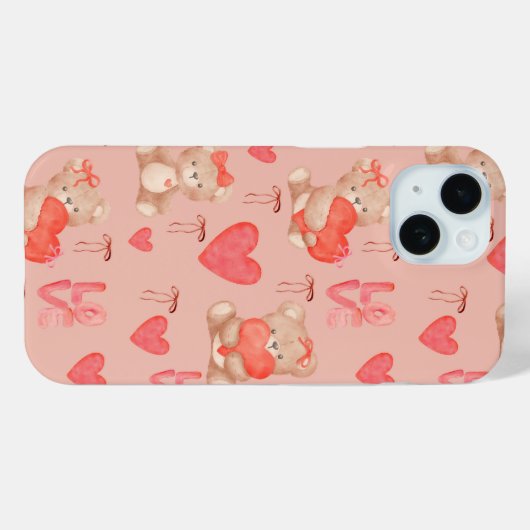Cute Valentines Brown Teddy Bear Seamless Pattern Case-Mate iPhone Hülle (Rückseite (Horizontal))