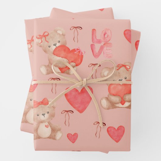 Cute Valentines Brown Teddy Bear Seamless Pattern Geschenkpapier Set (Beispiel)