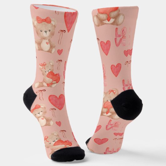 Cute Valentines Brown Teddy Bear Seamless Pattern Socken (Gewinkelt)