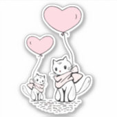 Cute Valentine's Cats Pink Heart Balloons Design Aufkleber (Vorderseite)
