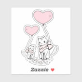 Cute Valentine's Cats Pink Heart Balloons Design Aufkleber (Blatt)