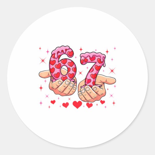 Cute Valentines Day 67 Hearts Funny Six Seven Meme Runder Aufkleber (Vorderseite)