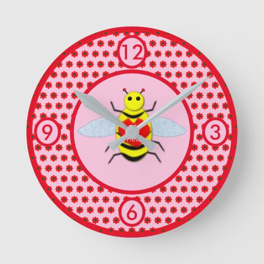 Cute Valentines Day Bee Runde Wanduhr (Vorderseite)
