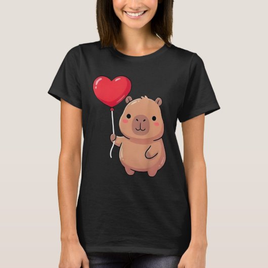 Cute Valentine's Day Capybara Holding Heart Balloo T-Shirt (Vorderseite)