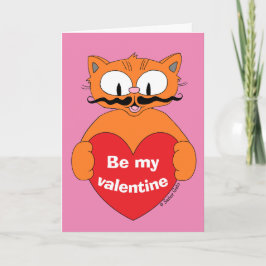 Cute Valentine's Day Card Cartoon Mustache Cat Feiertagskarte