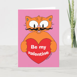Cute Valentine's Day Card Cartoon Mustache Cat Feiertagskarte