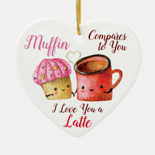 Cute Valentine's Day Cupcake and Coffee Mug Couple Keramik Ornament