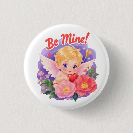 Cute Valentine's Day Cupid with "Be Mine" Button (Vorderseite)