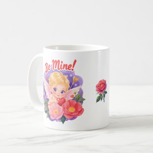 Cute Valentine's Day Cupid with "Be Mine" Kaffeetasse (Vorderseite Links)