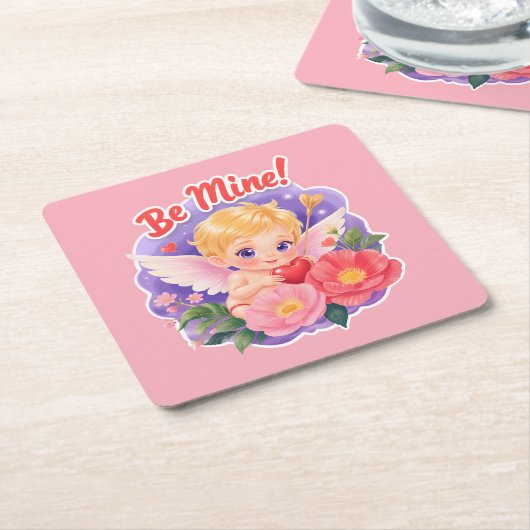 Cute Valentine's Day Cupid with "Be Mine" Rechteckiger Pappuntersetzer (angewinkelt)