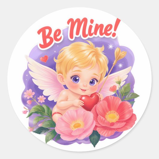 Cute Valentine's Day Cupid with "Be Mine" Runder Aufkleber (Vorderseite)