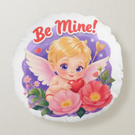 Cute Valentine's Day Cupid with "Be Mine" Rundes Kissen