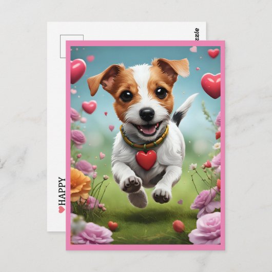 Cute Valentine's Day Dog postcard Postkarte (Vorne/Hinten)