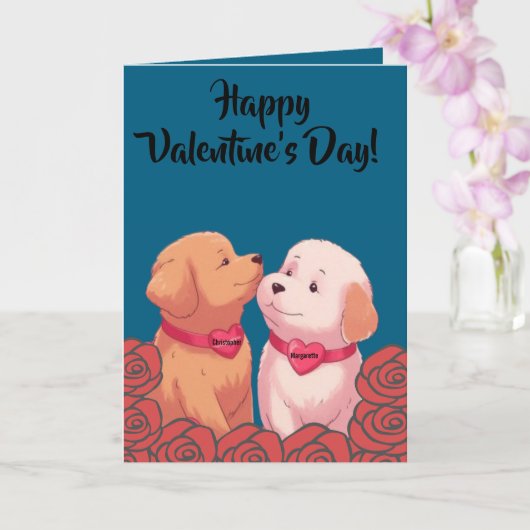 cute Valentine's Day dogs Folded Greeting Card Karte (Orchidee)