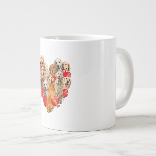Cute Valentines Day Golden Retriever Dog Heart Pup Jumbo-Tasse (Vorderseite Rechts)