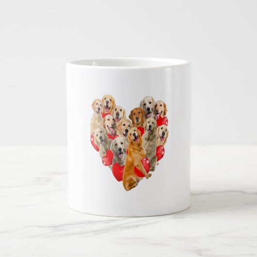 Cute Valentines Day Golden Retriever Dog Heart Pup Jumbo-Tasse (Vorderseite)