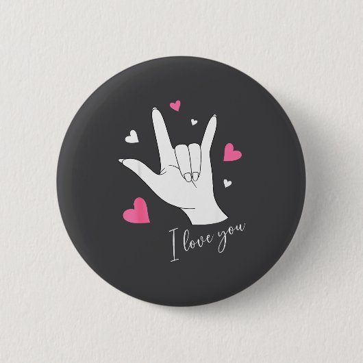 Cute Valentines Day Hearts I Love You Hand Sign La Button (Vorderseite)