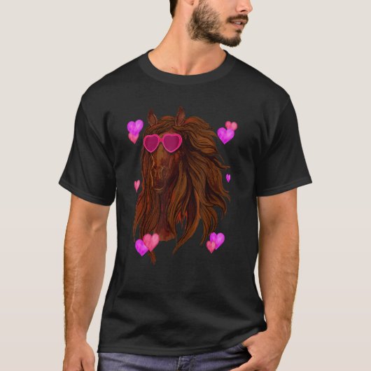 Cute Valentine's Day Horse Horse Hearts Romantic T-Shirt (Vorderseite)