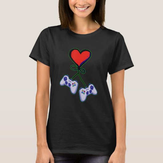 Cute Valentine's Day Matching Couple Video Gamer T-Shirt (Vorderseite)