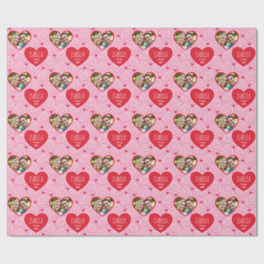 Cute Valentine's Day Photo Name Hearts & Roses Geschenkpapier (Flach)