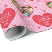 Cute Valentine's Day Photo Name Hearts & Roses Geschenkpapier (Rolleneckpunkt)