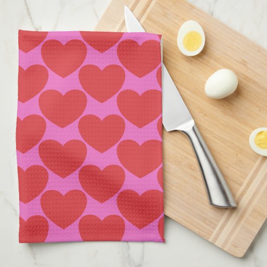 Cute Valentine's Day Pink and Red Heart Pattern Geschirrtuch (Viertel Falte)