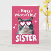 Cute Valentines Day Sister Cat Card Karte (Gelbe Blume)