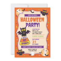 Cute Vampire Bat Halloween Party Invitation Person