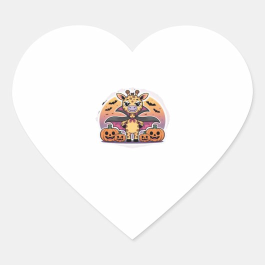 Cute Vampire Giraffe Halloween � Funny Spooky Anim Herz-Aufkleber (Vorderseite)