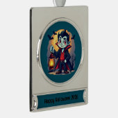 Cute Vampire with Lantern Kawaii Halloween Banner-Ornament Silber (Rechts)