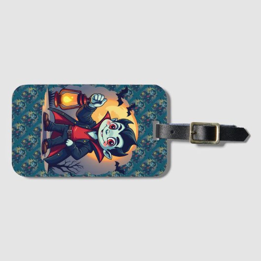 Cute Vampire with Lantern Kawaii Halloween Gepäckanhänger (Vorderseite (Horizontal))