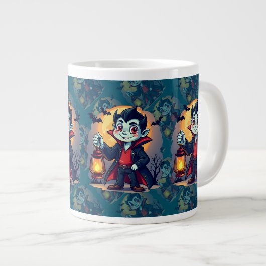 Cute Vampire with Lantern Kawaii Halloween Jumbo-Tasse (Vorderseite Rechts)