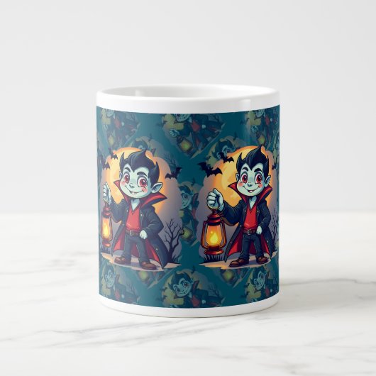 Cute Vampire with Lantern Kawaii Halloween Jumbo-Tasse (Vorderseite)