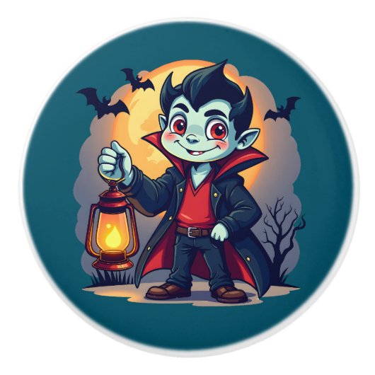 Cute Vampire with Lantern Kawaii Halloween Keramikknauf (Vorderseite)