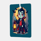 Cute Vampire with Lantern Kawaii Halloween Ornament Aus Metall (Vorderseite links)
