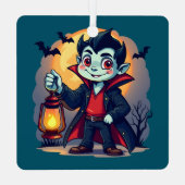 Cute Vampire with Lantern Kawaii Halloween Ornament Aus Metall (Rückseite)