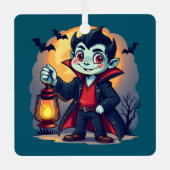 Cute Vampire with Lantern Kawaii Halloween Ornament Aus Metall (Vorderseite)