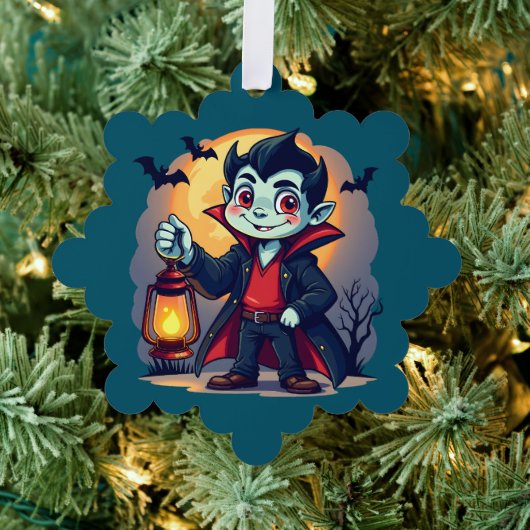 Cute Vampire with Lantern Kawaii Halloween Ornament Karte (Insitu (Baum))