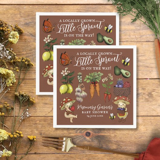 Cute Veg Locally Grown Little Sprout Baby Shower Serviette