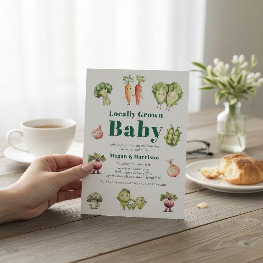 Cute Vegetable Baby Shower Invitation with QR rsvp Einladung