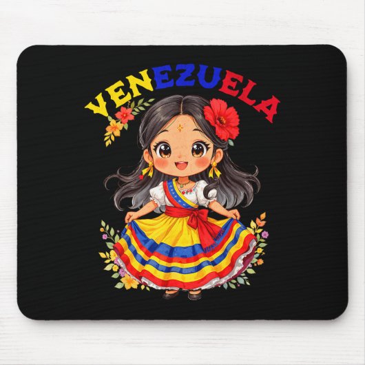 Cute Venezuela Girl Traditional Dress Colorful Art Mousepad (Vorne)