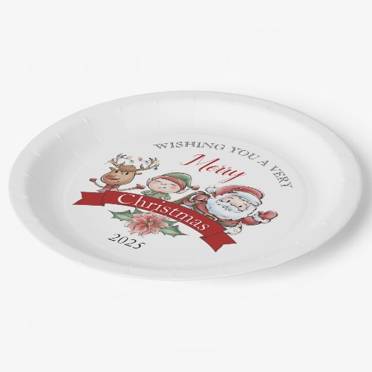 Cute Very Merry Christmas Personalized Pappteller (Schrägansicht)