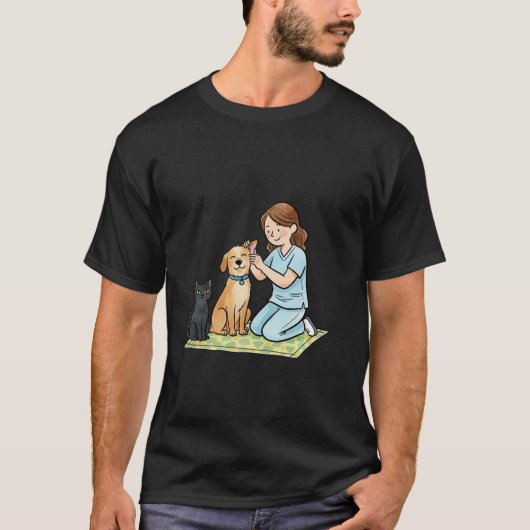 Cute Vet Nurse with Dog and Cat Illustration T-Shirt (Vorderseite)