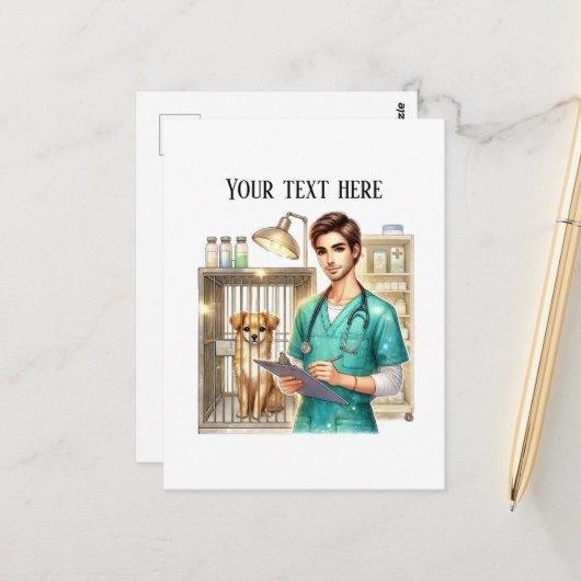Cute Veterinarian Office customizable  Postkarte (Vorderseite/Rückseite Beispiel)