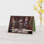 Cute Victorian cats and dog Christmas Karte (Gelbe Blume)