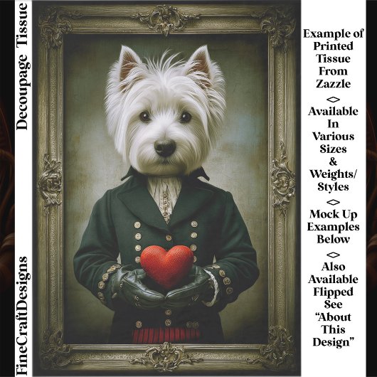 Cute Victorian Westie Dog, Red Heart ES9 Decoupage Seidenpapier